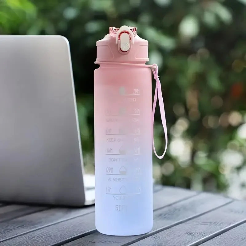 Buy 2 of them Gradient700ml/22oz Sports Water Bottle with Inspirational Time Scale - Drop Resistant & Portable