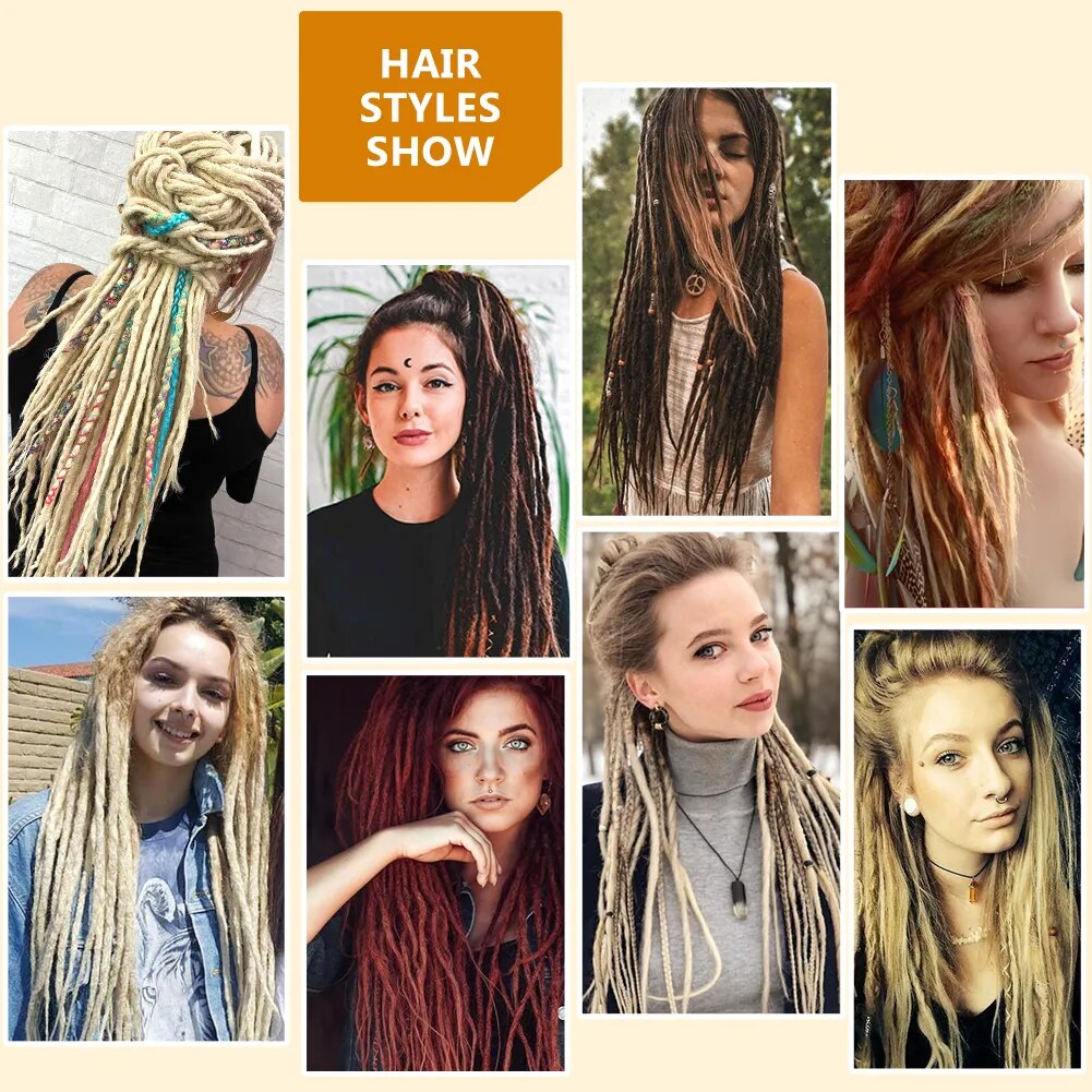 Extensiones sintéticas de rastas de doble extremo para rastas hechas a mano de ganchillo estilo Reggae Hip-Hop pelo negro suave 24 pulgadas fino 0,6 cm