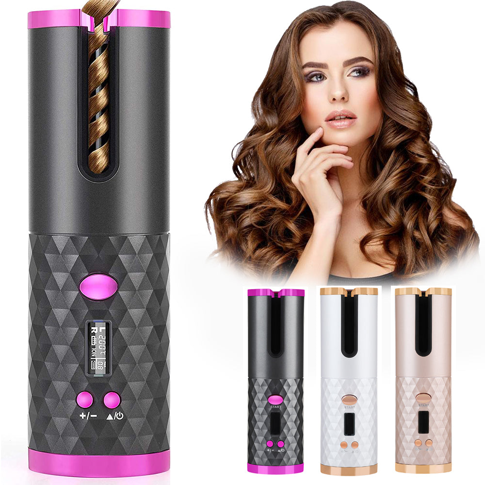 Bigoudi automatique Rechargeable pour femmes, fer à friser Portable avec écran LCD, en céramique, pour boucles rotatives et bouclées