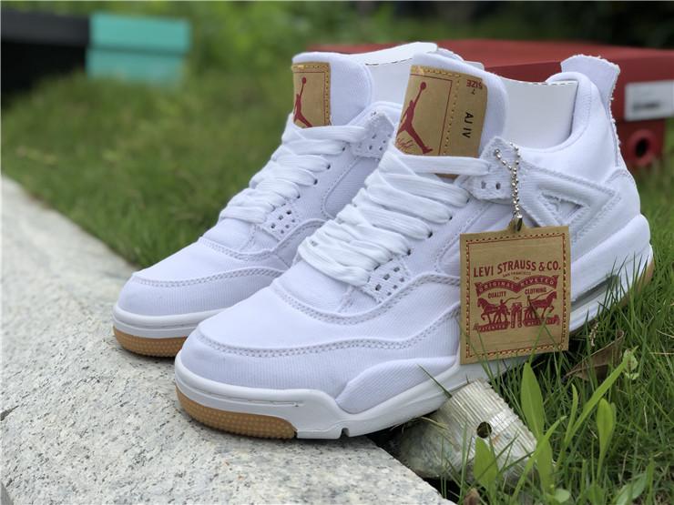 Levis x Air Jordan 4 All White Basketball and slipping resist shoe